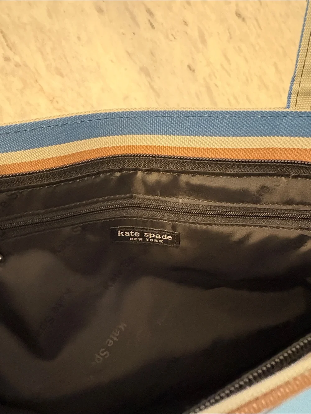 kate spade Vintage Striped Canvas Tote in Blue and Tan NNT
